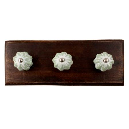 Sage Green Flower Medium Ceramic Melon Wooden Hook
